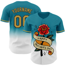 Laden Sie das Bild in den Galerie-Viewer, Custom Teal Old Gold-Black 3D Pattern Design Gradient Mother's Day Flower Authentic Baseball Jersey
