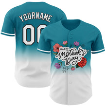 Laden Sie das Bild in den Galerie-Viewer, Custom Teal White-Black 3D Pattern Design Gradient Mother's Day Flower Authentic Baseball Jersey