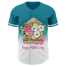 Laden Sie das Bild in den Galerie-Viewer, Custom Teal White-Black 3D Pattern Design Gradient Mother's Day Flower Authentic Baseball Jersey