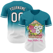 Laden Sie das Bild in den Galerie-Viewer, Custom Teal White-Black 3D Pattern Design Gradient Mother's Day Flower Authentic Baseball Jersey