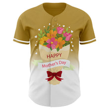 Laden Sie das Bild in den Galerie-Viewer, Custom Old Gold White-Black 3D Pattern Design Gradient Mother's Day Flower Authentic Baseball Jersey