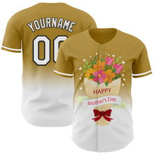 Laden Sie das Bild in den Galerie-Viewer, Custom Old Gold White-Black 3D Pattern Design Gradient Mother's Day Flower Authentic Baseball Jersey