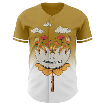 Custom Old Gold White-Black 3D Pattern Design Gradient Mother's Day Flower Authentic Baseball Jersey