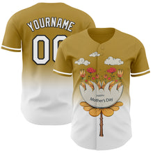 Laden Sie das Bild in den Galerie-Viewer, Custom Old Gold White-Black 3D Pattern Design Gradient Mother's Day Flower Authentic Baseball Jersey