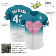 Laden Sie das Bild in den Galerie-Viewer, Custom Teal White-Light Pink 3D Pattern Design Gradient Mother's Day Love And Flower Authentic Baseball Jersey