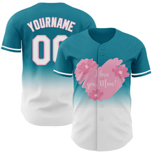 Laden Sie das Bild in den Galerie-Viewer, Custom Teal White-Light Pink 3D Pattern Design Gradient Mother's Day Love And Flower Authentic Baseball Jersey