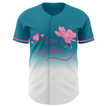 Laden Sie das Bild in den Galerie-Viewer, Custom Teal White-Pink 3D Pattern Design Gradient Mother's Day Love And Flower Authentic Baseball Jersey