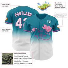 Laden Sie das Bild in den Galerie-Viewer, Custom Teal White-Pink 3D Pattern Design Gradient Mother's Day Love And Flower Authentic Baseball Jersey