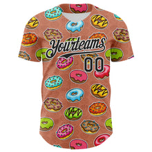 Laden Sie das Bild in den Galerie-Viewer, Custom Brown Black-White 3D Pattern Design Foodie Food Dessert Doughnut Authentic Baseball Jersey