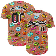 Laden Sie das Bild in den Galerie-Viewer, Custom Brown Black-White 3D Pattern Design Foodie Food Dessert Doughnut Authentic Baseball Jersey