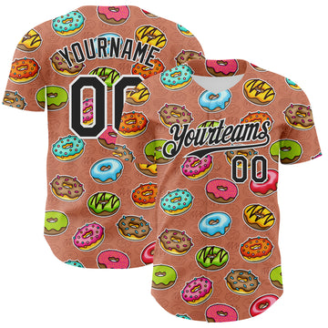 Custom Brown Black-White 3D Pattern Design Foodie Food Dessert Doughnut Authentic Baseball Jersey