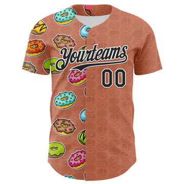 Custom Brown Black-White 3D Pattern Design Foodie Food Dessert Doughnut Authentic Baseball Jersey