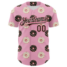 Laden Sie das Bild in den Galerie-Viewer, Custom Light Pink Brown-Neon Pink 3D Pattern Design Foodie Food Dessert Doughnut Authentic Baseball Jersey