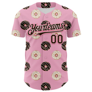 Custom Light Pink Brown-Neon Pink 3D Pattern Design Foodie Food Dessert Doughnut Authentic Baseball Jersey