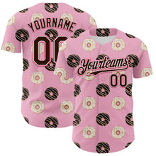 Laden Sie das Bild in den Galerie-Viewer, Custom Light Pink Brown-Neon Pink 3D Pattern Design Foodie Food Dessert Doughnut Authentic Baseball Jersey