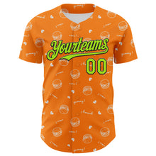 Laden Sie das Bild in den Galerie-Viewer, Custom Bay Orange Neon Green-Black 3D Pattern Design Foodie Fast Food Burger Authentic Baseball Jersey