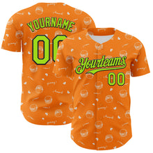 Laden Sie das Bild in den Galerie-Viewer, Custom Bay Orange Neon Green-Black 3D Pattern Design Foodie Fast Food Burger Authentic Baseball Jersey