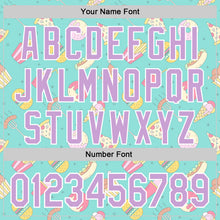 Laden Sie das Bild in den Galerie-Viewer, Custom Ice Blue Light Purple-White 3D Pattern Design Foodie Fast Food Burger Fries Pizza Authentic Baseball Jersey