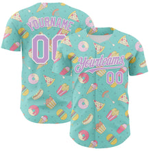 Laden Sie das Bild in den Galerie-Viewer, Custom Ice Blue Light Purple-White 3D Pattern Design Foodie Fast Food Burger Fries Pizza Authentic Baseball Jersey