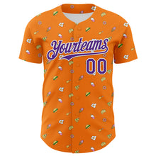 Laden Sie das Bild in den Galerie-Viewer, Custom Bay Orange Purple-White 3D Pattern Design Foodie Fast Food Cheese Pizza Dessert Ice Cream Authentic Baseball Jersey
