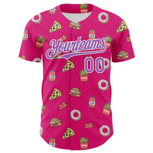 Laden Sie das Bild in den Galerie-Viewer, Custom Hot Pink Medium Purple-White 3D Pattern Design Foodie Fast Food Pizza Donut Cola Authentic Baseball Jersey