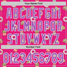 Laden Sie das Bild in den Galerie-Viewer, Custom Hot Pink Medium Purple-White 3D Pattern Design Foodie Fast Food Pizza Donut Cola Authentic Baseball Jersey