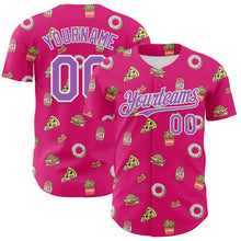 Laden Sie das Bild in den Galerie-Viewer, Custom Hot Pink Medium Purple-White 3D Pattern Design Foodie Fast Food Pizza Donut Cola Authentic Baseball Jersey