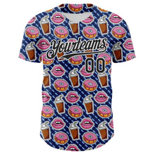 Laden Sie das Bild in den Galerie-Viewer, Custom US Navy Blue Black-White 3D Pattern Design Foodie Food Dessert Milkshake Donut Authentic Baseball Jersey