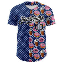 Laden Sie das Bild in den Galerie-Viewer, Custom US Navy Blue Black-White 3D Pattern Design Foodie Food Dessert Milkshake Donut Authentic Baseball Jersey