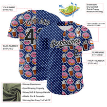 Laden Sie das Bild in den Galerie-Viewer, Custom US Navy Blue Black-White 3D Pattern Design Foodie Food Dessert Milkshake Donut Authentic Baseball Jersey