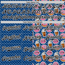 Laden Sie das Bild in den Galerie-Viewer, Custom US Navy Blue Black-White 3D Pattern Design Foodie Food Dessert Milkshake Donut Authentic Baseball Jersey