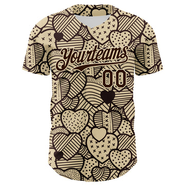 Custom Cream Brown 3D Pattern Design Foodie Food Snack Heart Chocolate Authentic Baseball Jersey