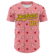 Laden Sie das Bild in den Galerie-Viewer, Custom Medium Pink Yellow-Black 3D Pattern Design Foodie Food Fruit Apple Authentic Baseball Jersey