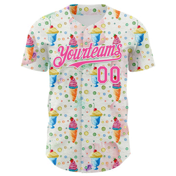Custom White Pink 3D Pattern Design Foodie Food Dessert Ice Cream Authentic Baseball Jersey