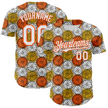 Laden Sie das Bild in den Galerie-Viewer, Custom Gold White-Orange 3D Pattern Design Foodie Food Fruit Orange Authentic Baseball Jersey