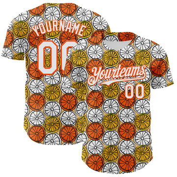Custom Gold White-Orange 3D Pattern Design Foodie Food Fruit Orange Authentic Baseball Jersey