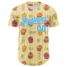 Laden Sie das Bild in den Galerie-Viewer, Custom Yellow Sky Blue-White 3D Pattern Design Foodie Food Dessert Cupcake Authentic Baseball Jersey