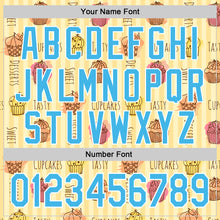 Laden Sie das Bild in den Galerie-Viewer, Custom Yellow Sky Blue-White 3D Pattern Design Foodie Food Dessert Cupcake Authentic Baseball Jersey