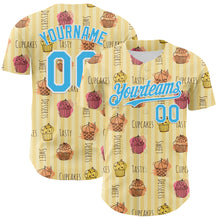 Laden Sie das Bild in den Galerie-Viewer, Custom Yellow Sky Blue-White 3D Pattern Design Foodie Food Dessert Cupcake Authentic Baseball Jersey