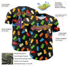 Load image into Gallery viewer, Custom Black Purple-Yellow 3D Pattern Design Foodie Food Snack Gummy Bear Authentic Baseball Jersey