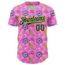 Laden Sie das Bild in den Galerie-Viewer, Custom Pink Black-Neon Green 3D Pattern Design Funny Cartoon Flower And Sun Authentic Baseball Jersey