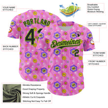 Laden Sie das Bild in den Galerie-Viewer, Custom Pink Black-Neon Green 3D Pattern Design Funny Cartoon Flower And Sun Authentic Baseball Jersey