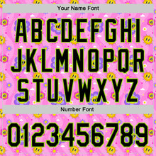 Laden Sie das Bild in den Galerie-Viewer, Custom Pink Black-Neon Green 3D Pattern Design Funny Cartoon Flower And Sun Authentic Baseball Jersey