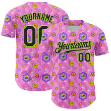 Laden Sie das Bild in den Galerie-Viewer, Custom Pink Black-Neon Green 3D Pattern Design Funny Cartoon Flower And Sun Authentic Baseball Jersey