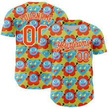 Laden Sie das Bild in den Galerie-Viewer, Custom Neon Yellow Orange-White 3D Pattern Design Funny Cartoon Flower And Heart Authentic Baseball Jersey
