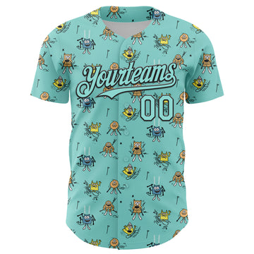 Custom Ice Blue Black 3D Pattern Design Funny Cartoon Monster Authentic Baseball Jersey