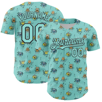 Custom Ice Blue Black 3D Pattern Design Funny Cartoon Monster Authentic Baseball Jersey