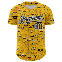 Laden Sie das Bild in den Galerie-Viewer, Custom Gold Black-White 3D Pattern Design Funny Cartoon Emoji Face Authentic Baseball Jersey