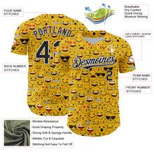 Laden Sie das Bild in den Galerie-Viewer, Custom Gold Black-White 3D Pattern Design Funny Cartoon Emoji Face Authentic Baseball Jersey