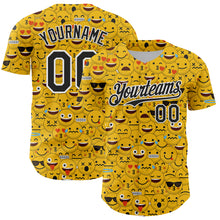 Laden Sie das Bild in den Galerie-Viewer, Custom Gold Black-White 3D Pattern Design Funny Cartoon Emoji Face Authentic Baseball Jersey